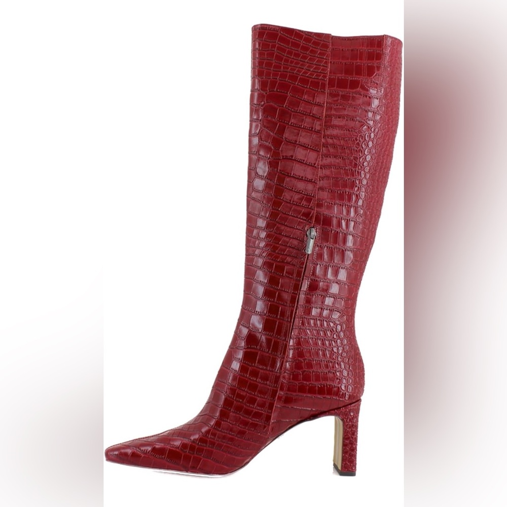 Red Crocodile-Embossed Women's Boots